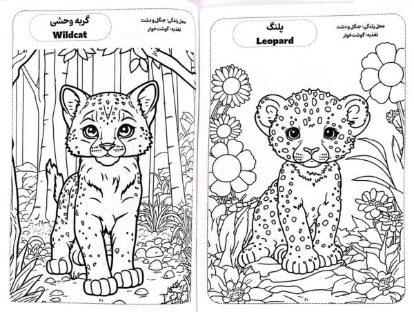 کتاب رنگ آمیزی حیوانات همراه با لغات انگلیسی